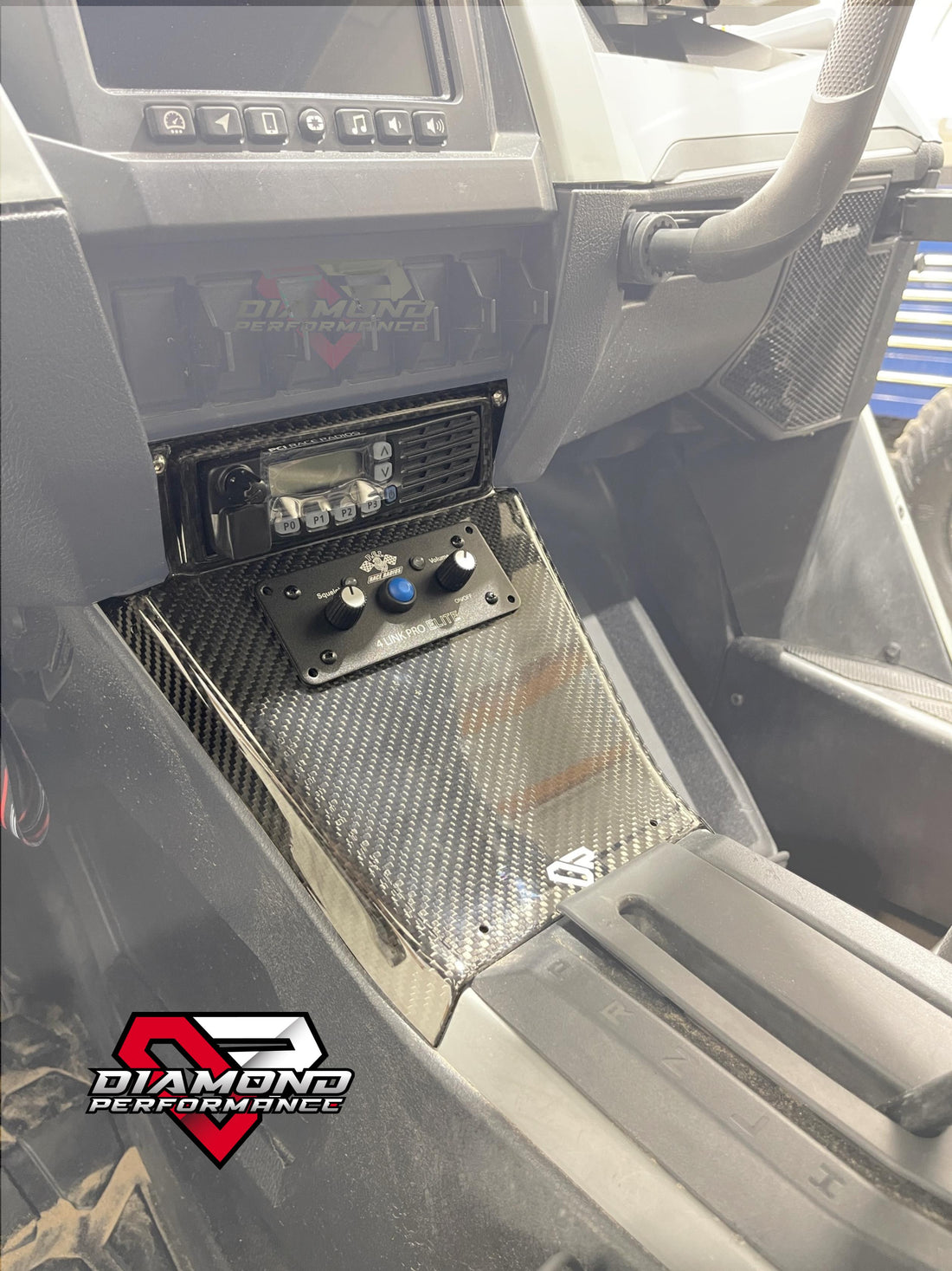 Diamond Performance carbon fiber PCI Kenwood radio dash mount for Polaris RZR Pro R