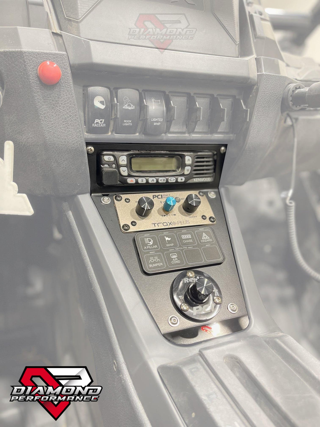 Diamond Performance PCI Kenwood low pro radio dash mount installed in Polaris RZR Pro R